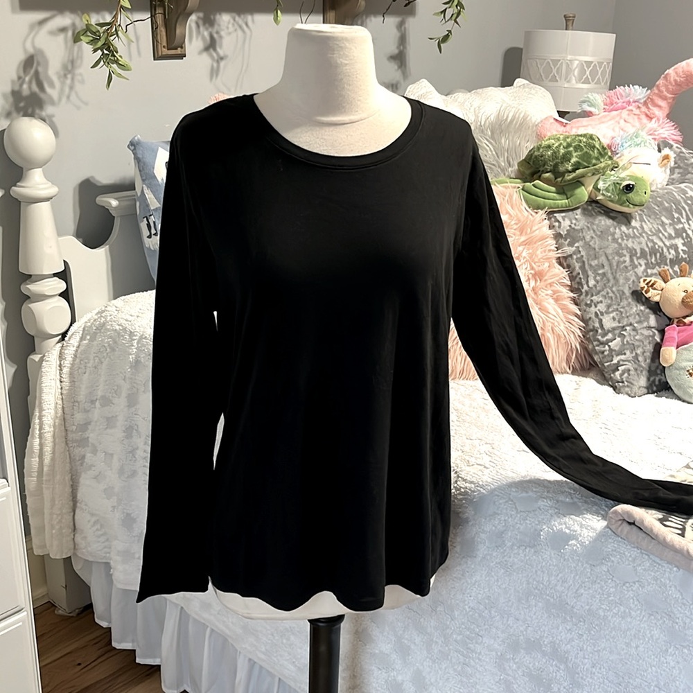 Pima Cotton Black Solid Long Sleeve